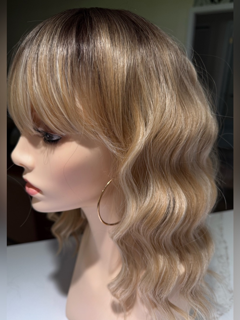 HAIR, 16” Wavy, Long Bangs, Ombre Brown to Blonde